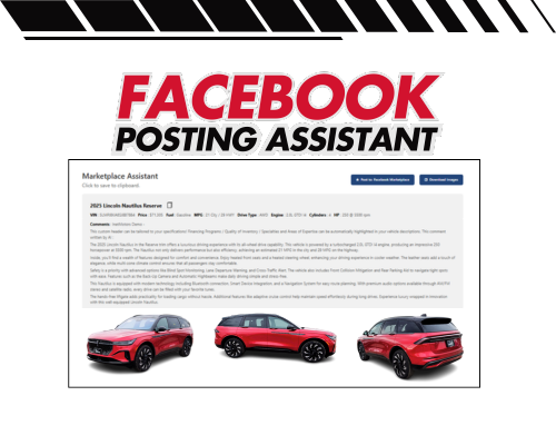 Effortlessly share popular vehicle listings to social media with our Facebook Posting Assistant for maximum visibility and engagement.