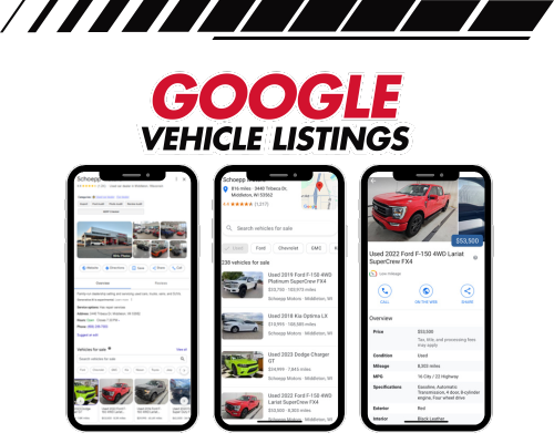 Boost your dealership's visibility with Google Vehicle Listings, placing your cars in front of ready-to-buy customers searching by make, model, and location.